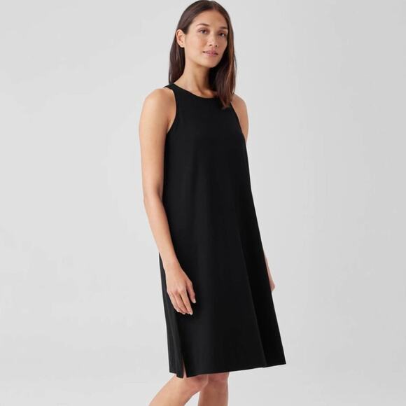 EILEEN FISHER Stretch Jersey Knit Crew Neck Tank Dress Black {A7} - Picture 2 of 3